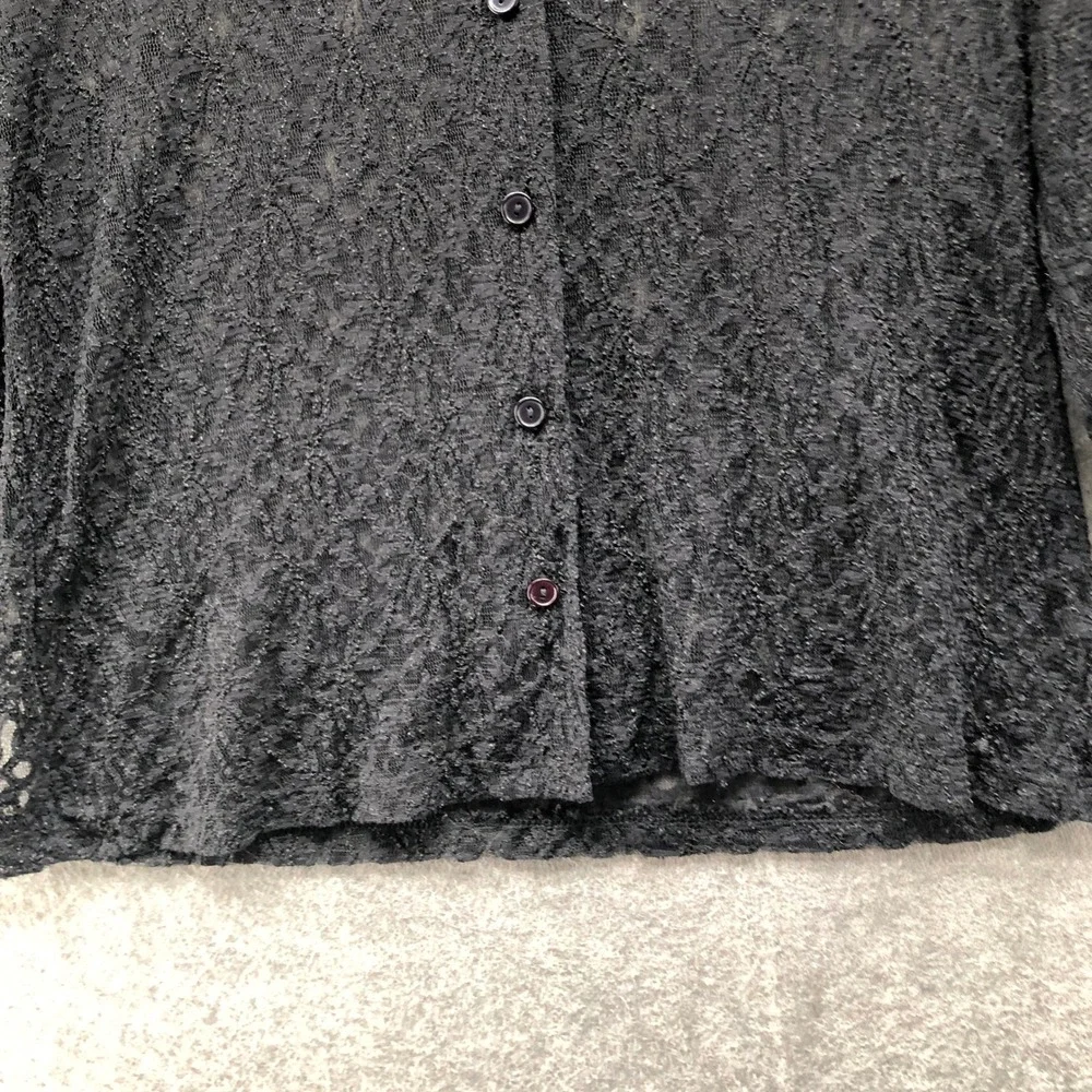 Vintage Y2K Black Sheer Floral Lace Button Down Shirt Womens L Whimsigoth